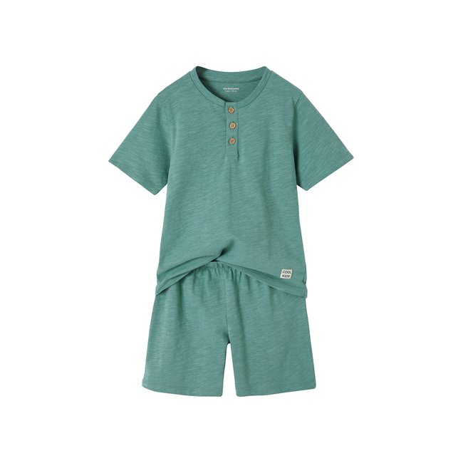 Pyjashort en maille slub vert émeraude <span itemprop=