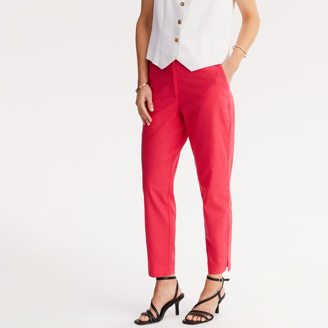 Straight Ankle Grazer Trousers in Linen/Cotton - ANNE WEYBURN