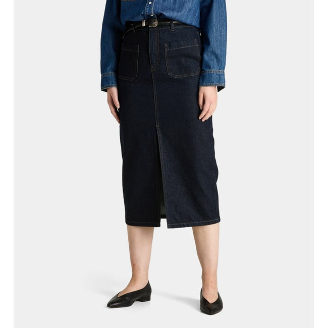 Jupe redford skirt droite et longue en denim de coton bleu foncé <span itemprop=