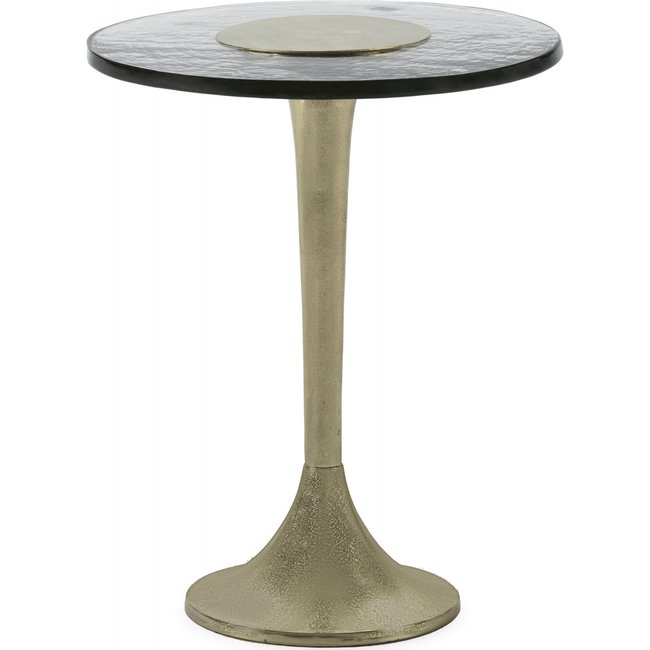Table d'appoint ronde en verre Couleur doré élégant et transparent subtil <span itemprop=