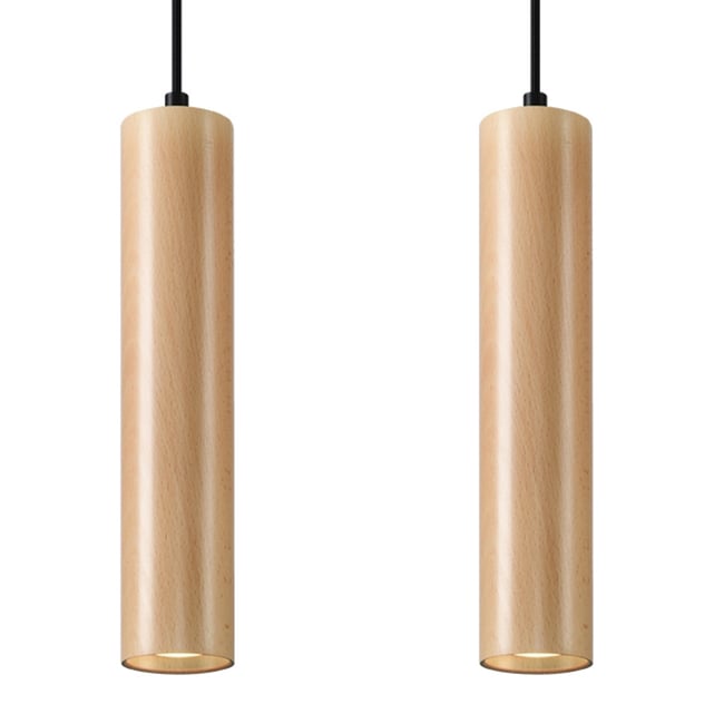 Suspension Bois Bois Naturel GU10 2 Lino Line Couleur marron <span itemprop=