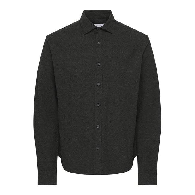 Chemise unie manches longues, coupe slim gris foncé chiné <span itemprop=