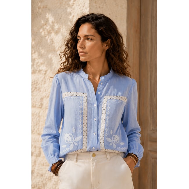 Blouse manches longues col mao uni BORYS 21-ciel <span itemprop=