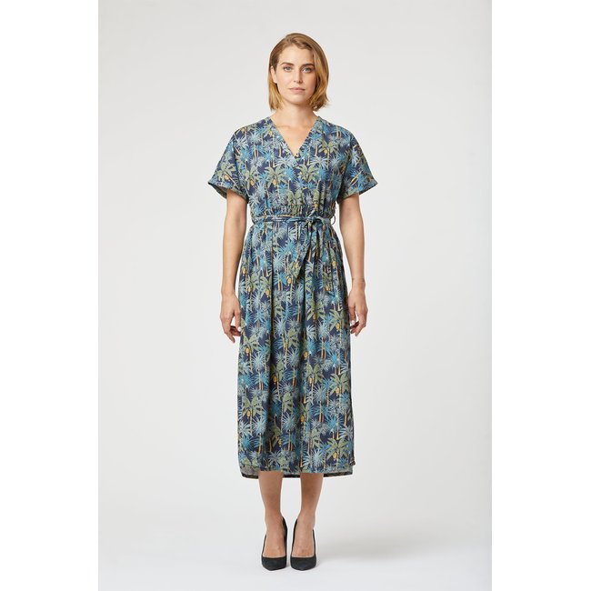Robe manches courtes coton  LEINA vert jungle <span itemprop=