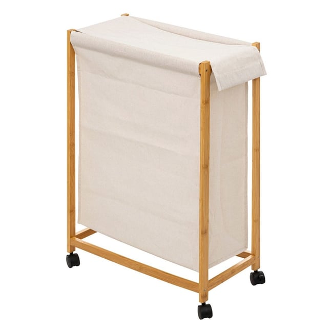 Panier à linge 52L sur roulettes bambou Couleur v002235 <span itemprop=