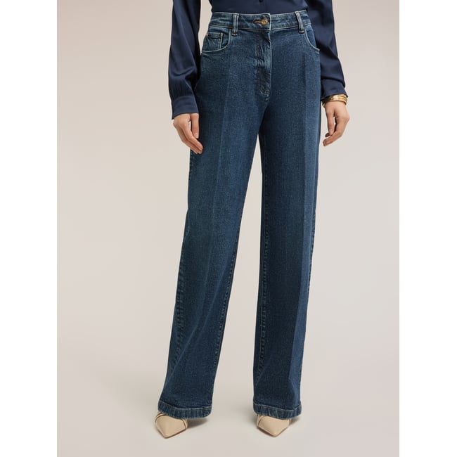Jean à jambes larges bleu <span itemprop=