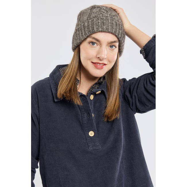 Bonnet avec torsades en coton et laine noir mélangé <span itemprop=