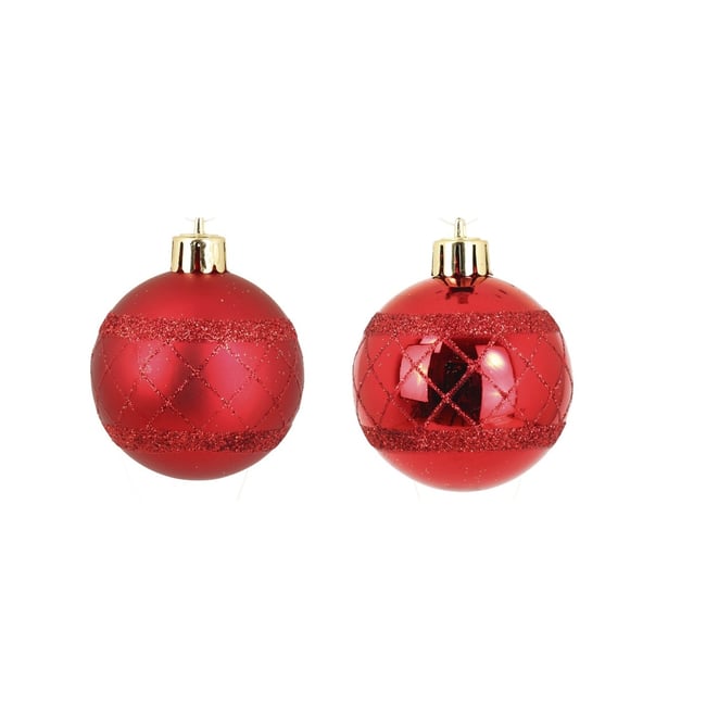 Set de 8 Boules de Noël Rouges Décor Carreaux Couleur rouge <span itemprop=