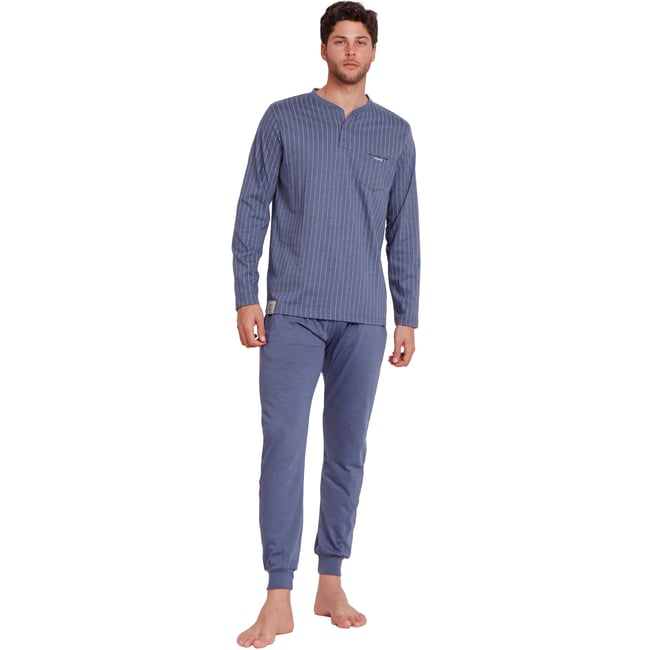 Pyjama tenue pantalon polo manches longues Blue Premium bleu <span itemprop=
