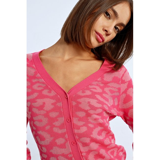 Gilet léopard fuchsia <span itemprop=