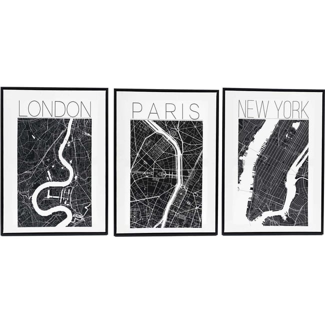 Assortiment de 3 cadres Londres/Paris/New York Couleur v002228 <span itemprop=