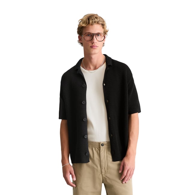 Cardigan à manches courtes relaxed avec structure ajourée noir <span itemprop=