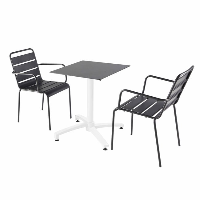Table 60x60 cm inclinable stratifiée avec pied blanc et chaises en métal, OPERA gris <span itemprop=