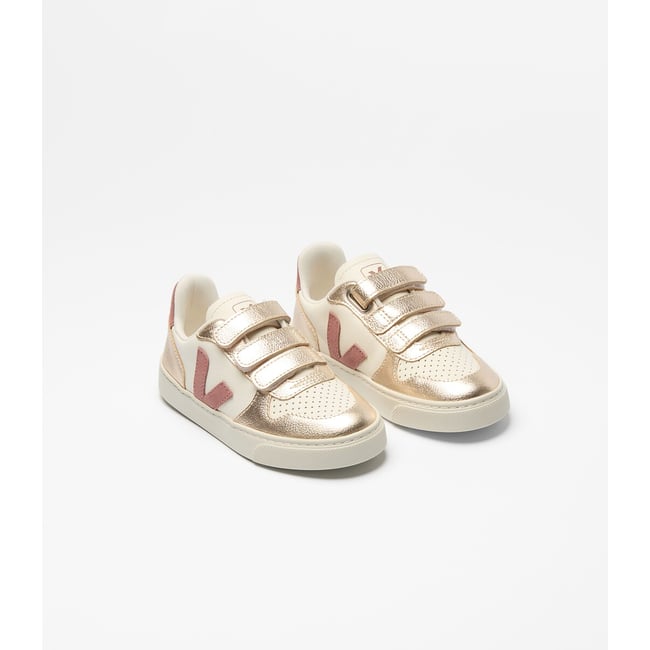 Kids Small V-10 Leather Trainers, white/gold-coloured, VEJA