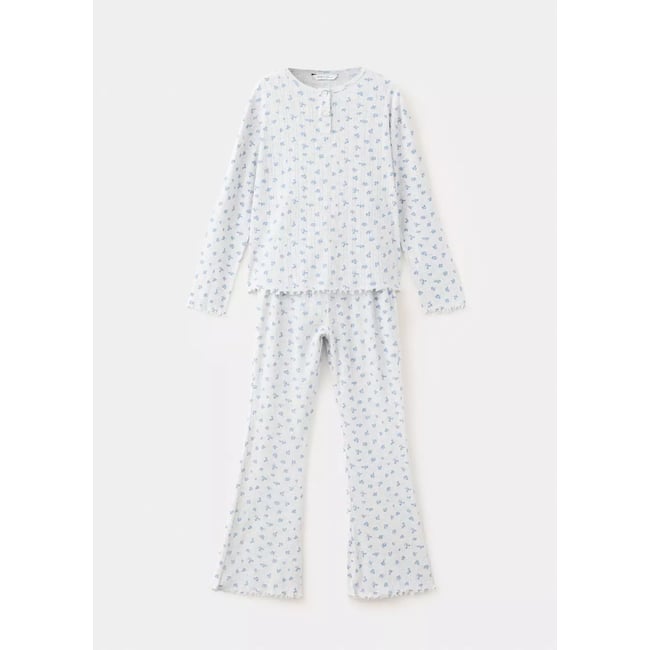 Pyjama long imprimé fleuri gris chiné clair <span itemprop=