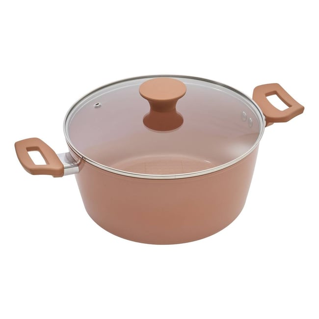 Faitout rond avec couvercle en aluminium recyclé TOSCANE terracotta <span itemprop=