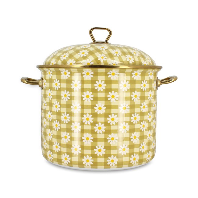 Marmite 24cm en acier émaillé, DAISY blanc-jaune <span itemprop=