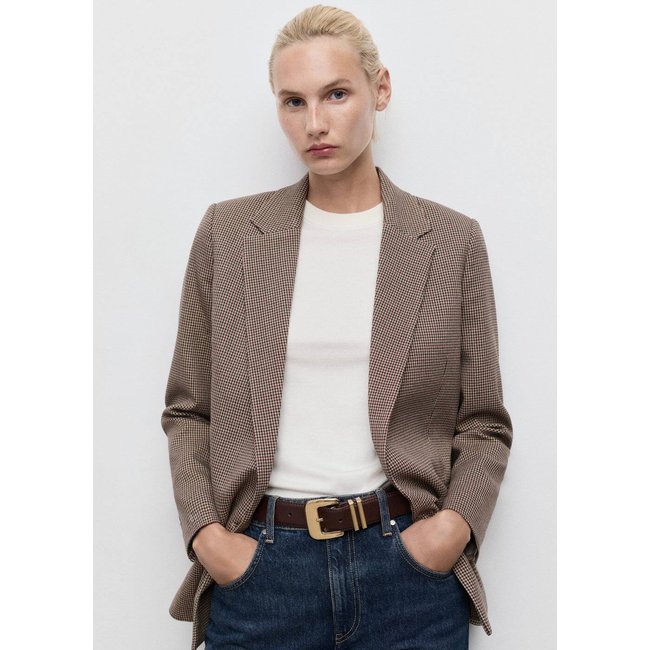 Blazer croisé micro pied-de-poule bordeaux <span itemprop=