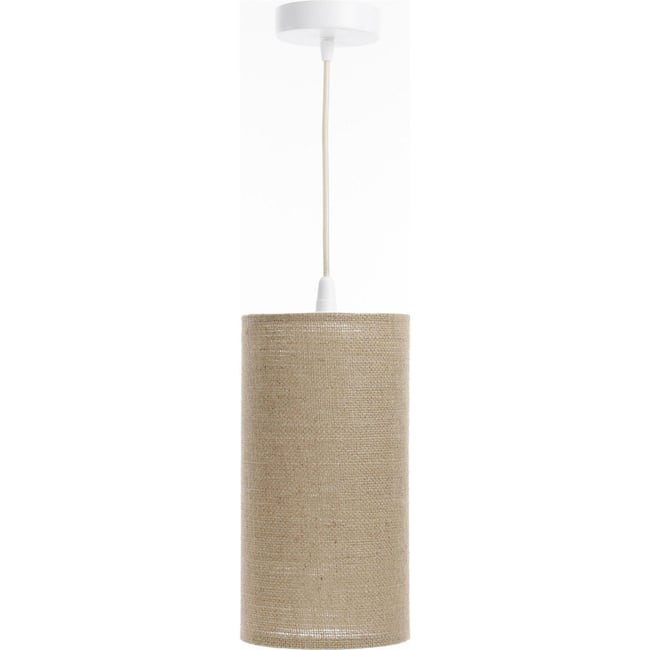 Suspension en lin rond Boho Elegant Couleur lin naturel et rotin clair <span itemprop=