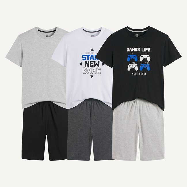 Lot de 3 pyjashorts coton blanc + noir + gris LA REDOUTE COLLECTIONS
