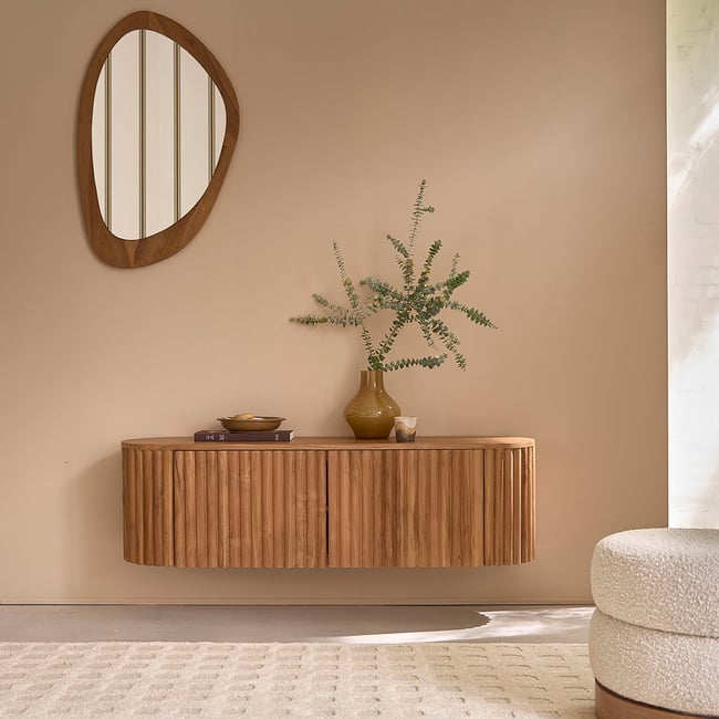 Meuble TV en bois de teck 140 cm suspendu  BELIZE Couleur naturel <span itemprop=