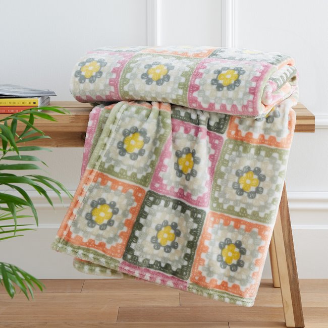 Crochet Print Throw, green, CATHERINE LANSFIELD