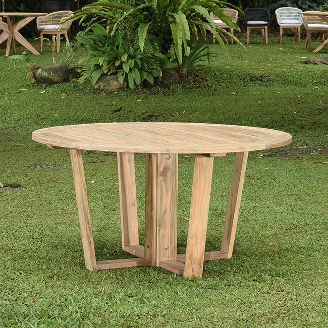 Table ronde en teck recyclé 150 cm Newhaven naturel <span itemprop=