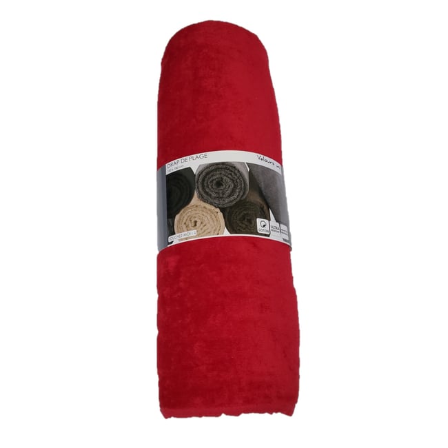 Serviette drap de plage velours 100 x 180 cm uni rouge rouge <span itemprop=