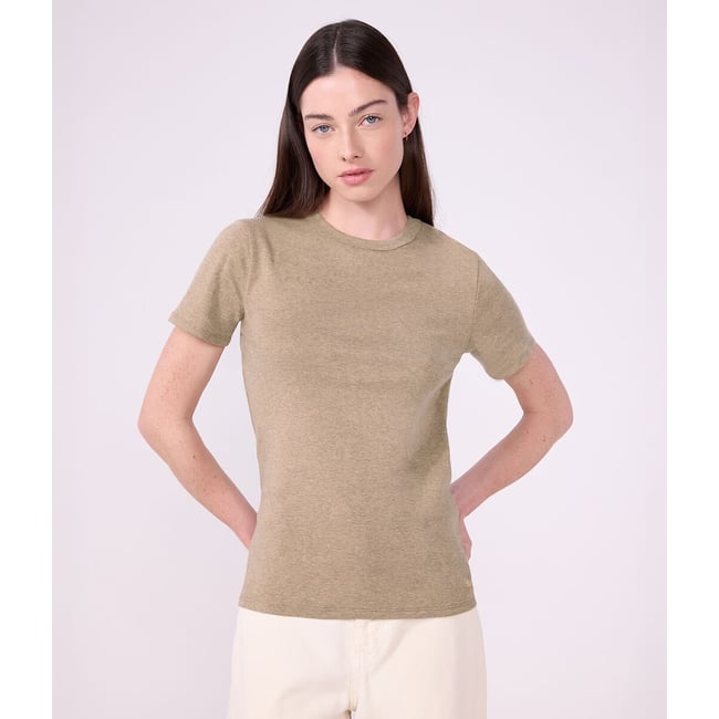 Camiseta con cuello redondo, manga corta beige               <span itemprop=