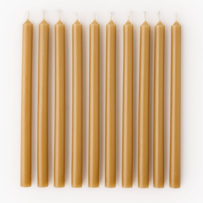 Lot de 10 bougies fines vertes, 1,3xh20cm en cire Couleur cacahuete <span itemprop=