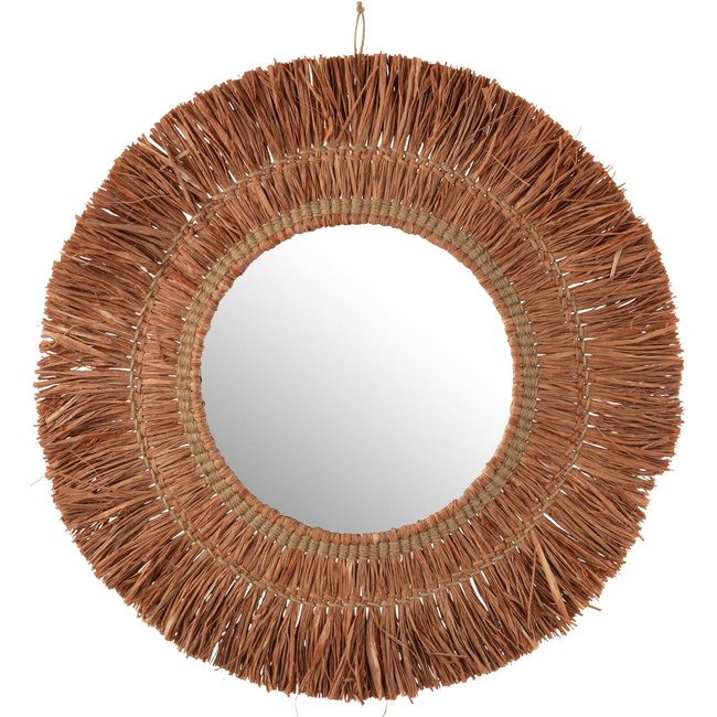 Miroir rond en raphia, Kingston Couleur châtaigne <span itemprop=