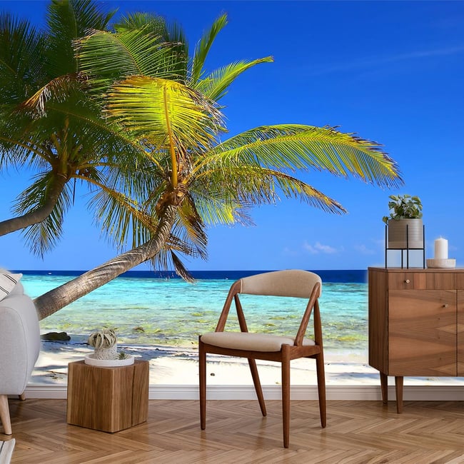 Papier peint panoramique exotique plage et cocotier Couleur intissé <span itemprop=