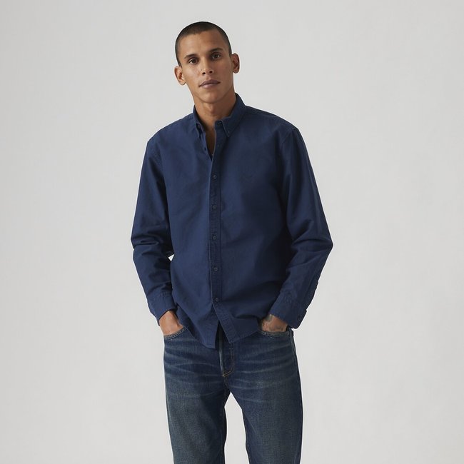 Chemise oxford relaxed col boutonné bleu foncé <span itemprop=