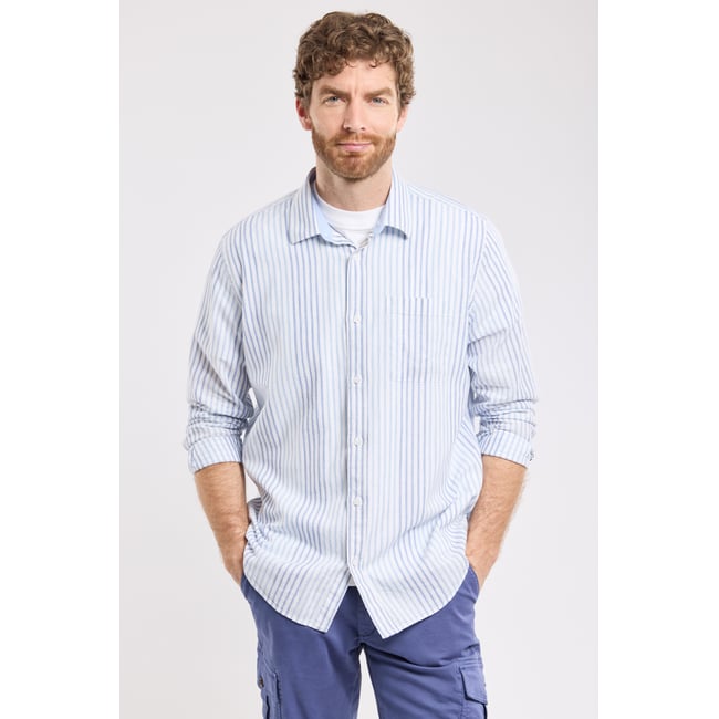 Chemise rayée coupe confort en coton et lin rayé bicolore <span itemprop=