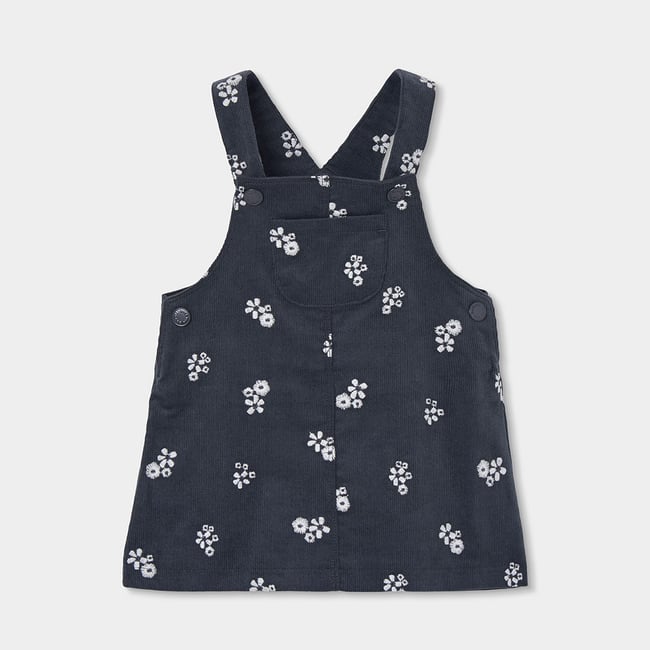 Robe fille chasuble bébé imprimée fleurs gris <span itemprop=