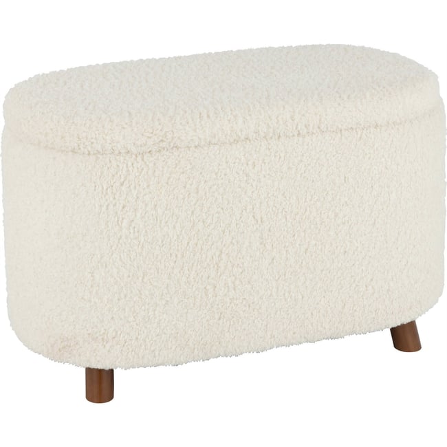 Pouf coffre rectangulaire en résine et tissu teddy Couleur blanc teddy effet bouclette <span itemprop=