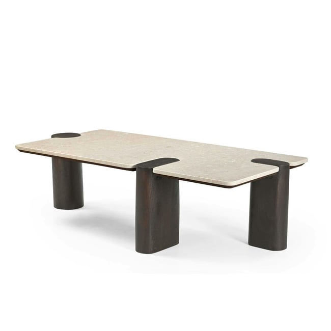 Table basse marbre et bois style puzzle DUOMO Couleur beige <span itemprop=