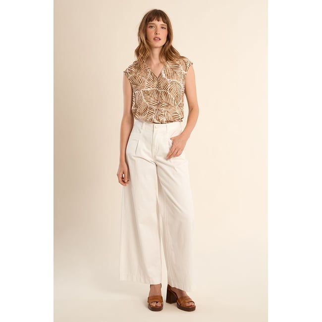 Jean taille haute et large blanc <span itemprop=