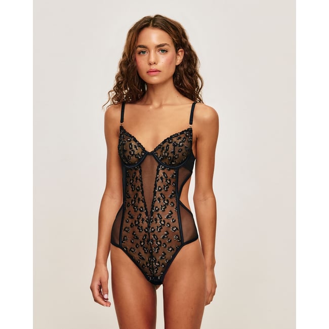 Body en mesh broderies léopard GOLDPANTHERIZ black <span itemprop=