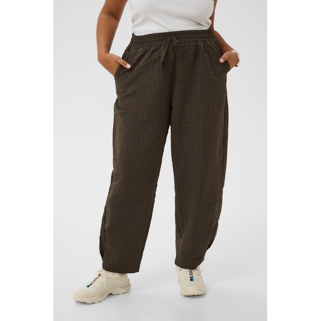 Pantalon casual marron coffee bean mini check <span itemprop=