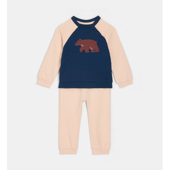 Ensemble tadin sweat et pantalon coton bleu et beige <span itemprop=