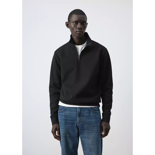 Sweat-shirt en mélange de coton avec fermeture éclair - MANGO MAN