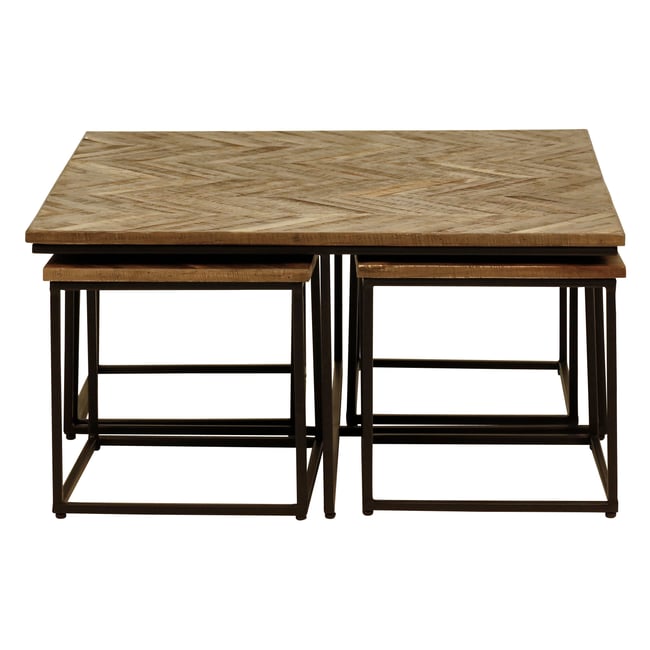 Tables basses carrées gigognes teck recyclé 90cm - Set de 5 Couleur naturel <span itemprop=