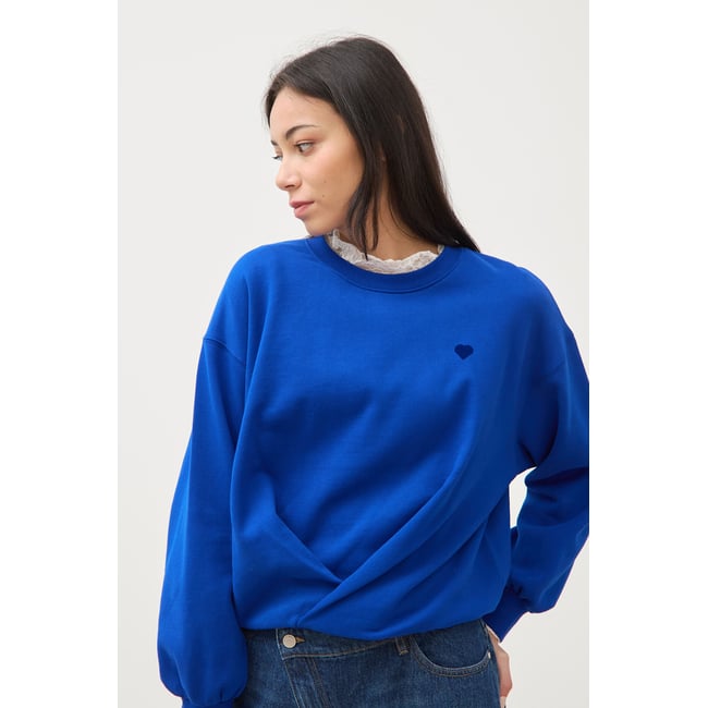 Sweat droit col rond manches longues bleu electrique <span itemprop=