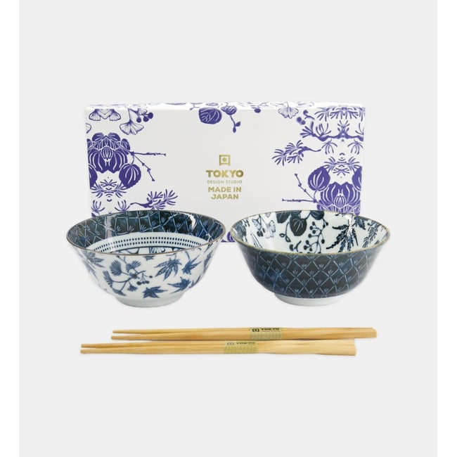 Coffret 2 bols à ramen Couleur bleu et blanc <span itemprop=