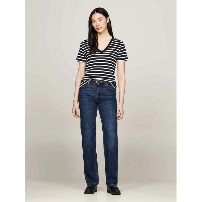 T-shirt scollo a v maniche corte rigato marine TOMMY HILFIGER
