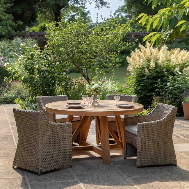 Carrington Round Teak Garden Dining Table (Seats 6), teak, ÉDITÉ
