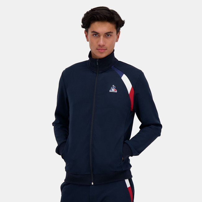 Felpa con cerniera collo alto tricolore blu marino LE COQ SPORTIF