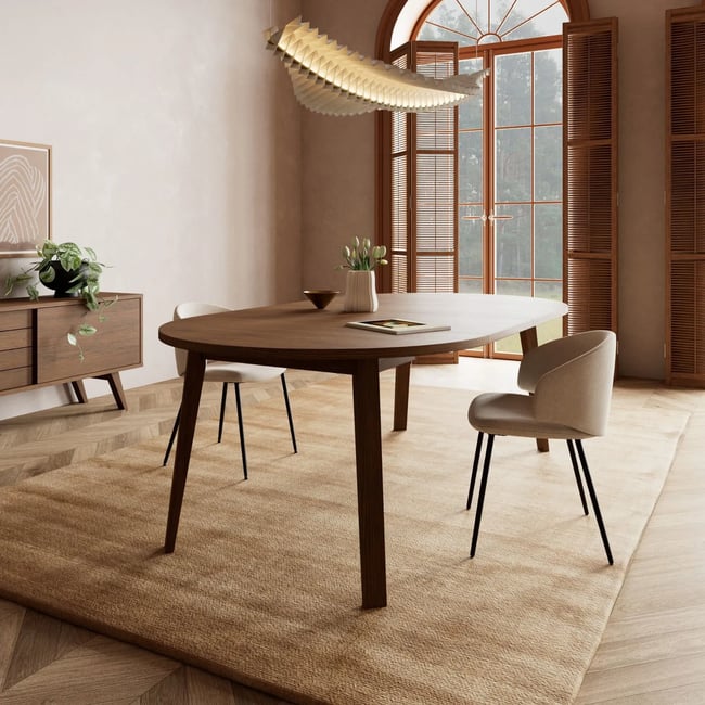 Table ronde extensible en chêne fumé L120/220 4/8 places - ALISIA Couleur bois foncé <span itemprop=