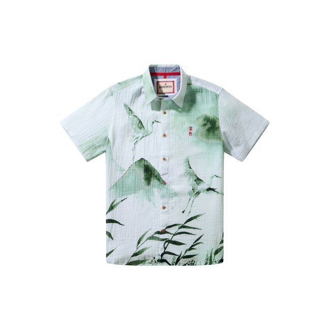 Chemise froissée à manches courtes d’inspiration japonaise vert <span itemprop=